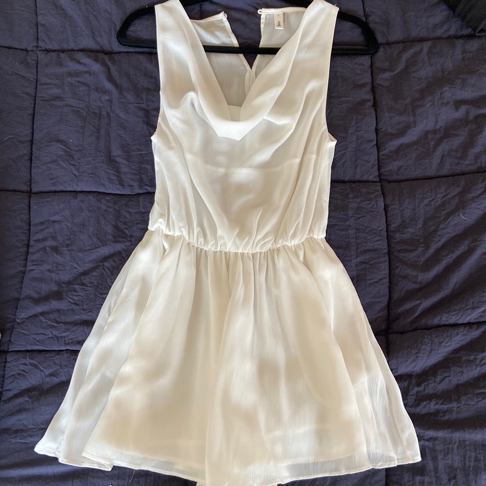 White cowl neck romper with pockets